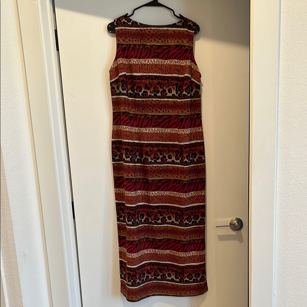 Brown and Orange Sleeveless Halter Sheath Midi Dress animal print